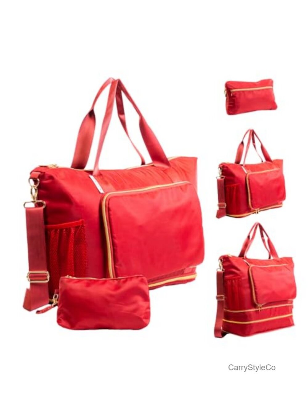 Foldable Expandable Travel Duffel Bag with Shoe Compartment & Luggage Sleeve